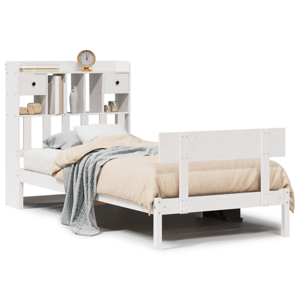 Vidaxl bed met boekenkast zonder matras grenenhout wit 90x200 cm