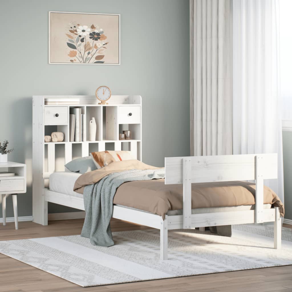 Vidaxl bed met boekenkast zonder matras grenenhout wit 90x200 cm
