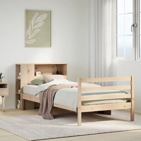 Vidaxl bed met boekenkast zonder matras massief grenenhout 75x190 cm