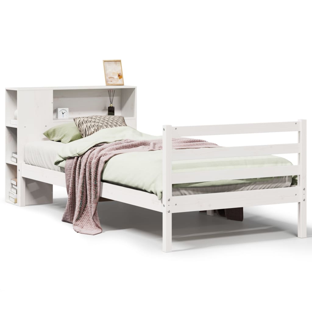 Vidaxl bed met boekenkast zonder matras grenenhout wit 75x190 cm
