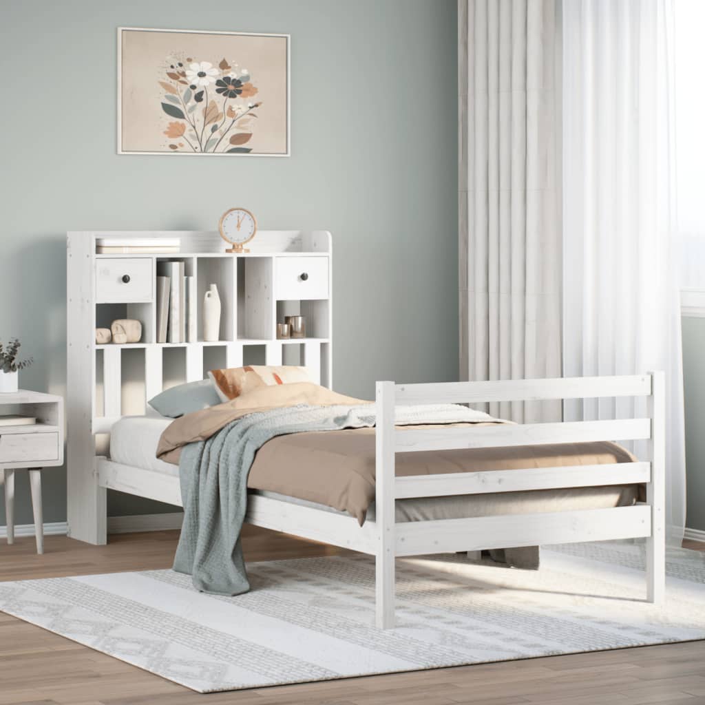 Vidaxl bed met boekenkast zonder matras grenenhout wit 90x190 cm