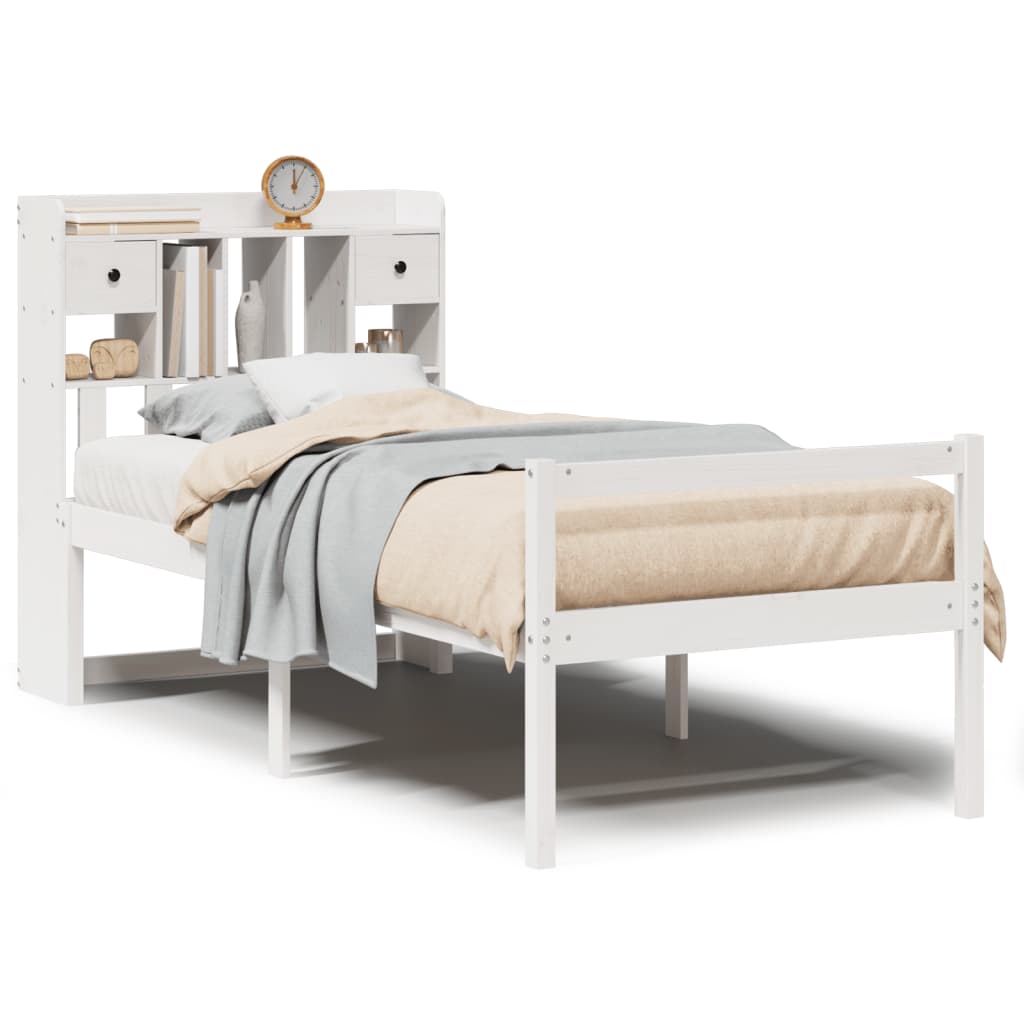Vidaxl bed met boekenkast zonder matras grenenhout wit 75x190 cm