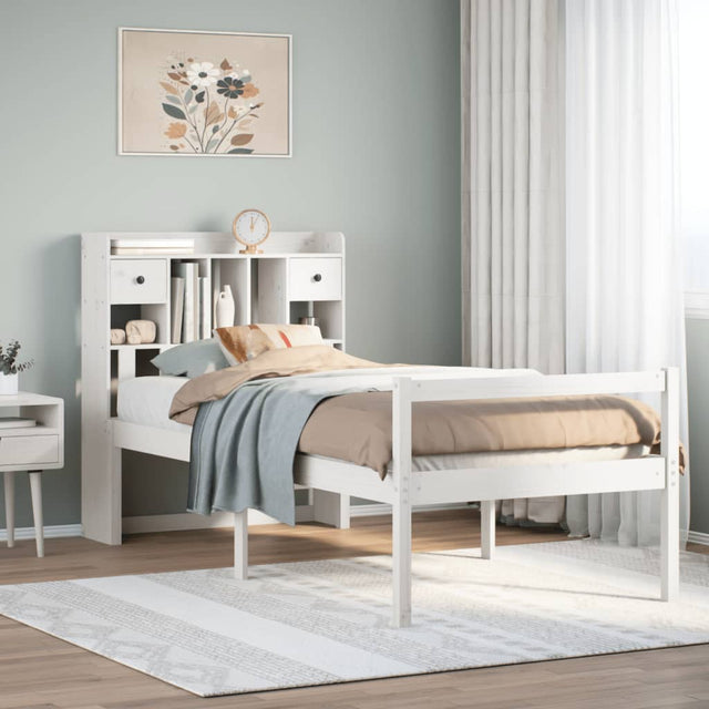 Vidaxl bed met boekenkast zonder matras grenenhout wit 75x190 cm