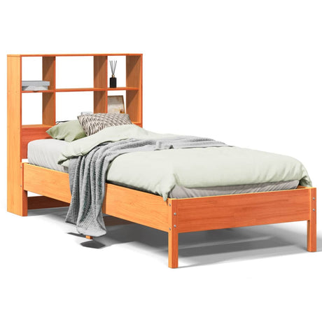 Vidaxl bed met boekenkast zonder matras grenenhout wasbruin 75x190 cm