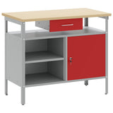 Vidaxl werkbank met lade met plank rood en grijs 100 x 55 x 85 cm