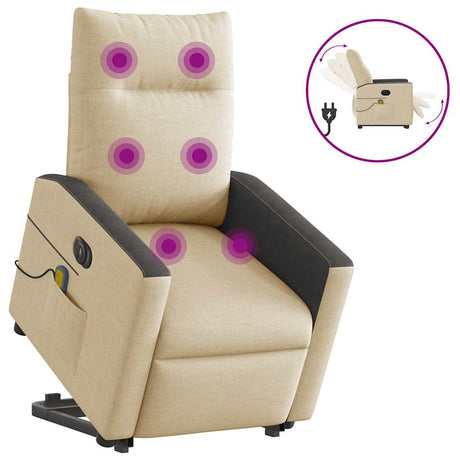 Vidaxl sta-op-massagestoel elektrisch verstelbaar stof crèmekleurig