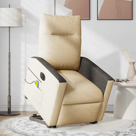 Vidaxl sta-op-massagestoel elektrisch verstelbaar stof crèmekleurig