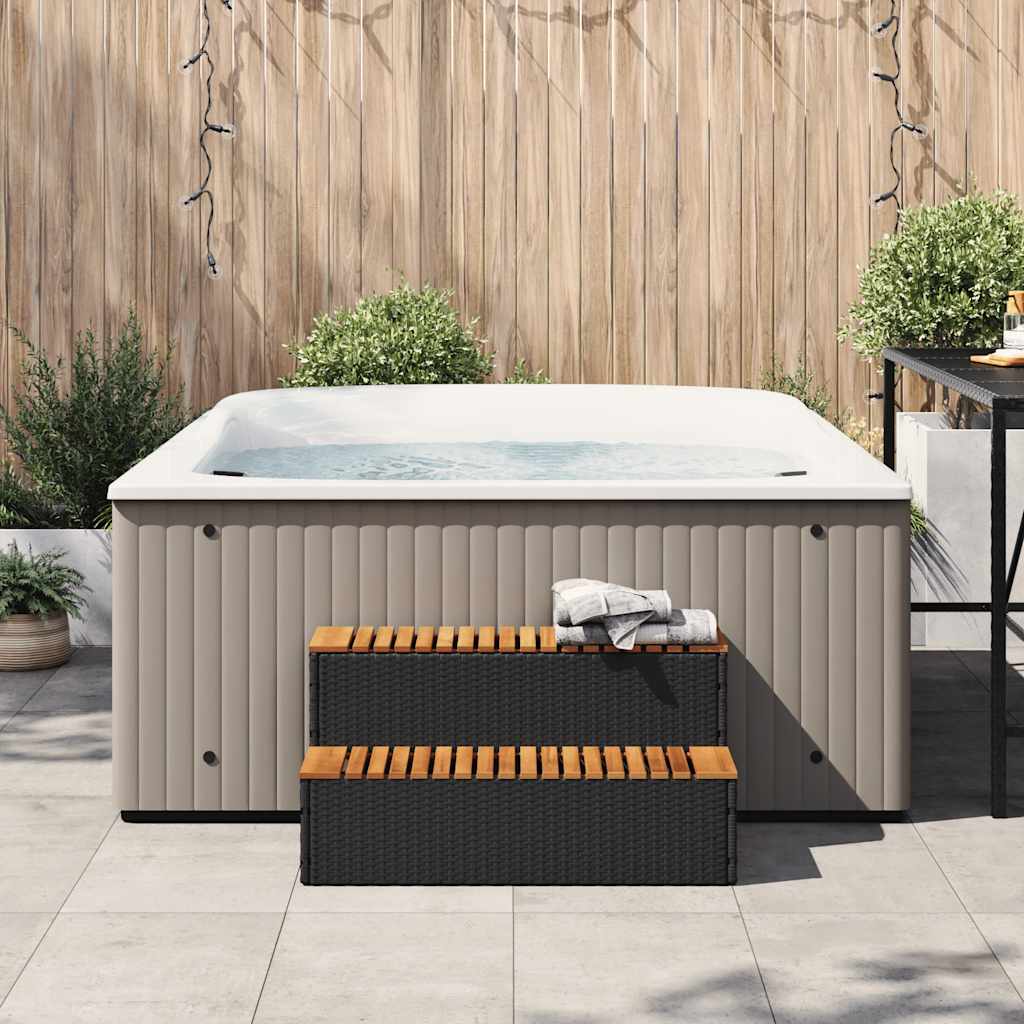 Vidaxl hottub-opstap 100x50x50,5 cm poly rattan massief acaciahout