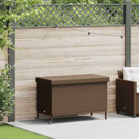 Vidaxl tuinbox met wielen 110x55x73 cm poly rattan bruin