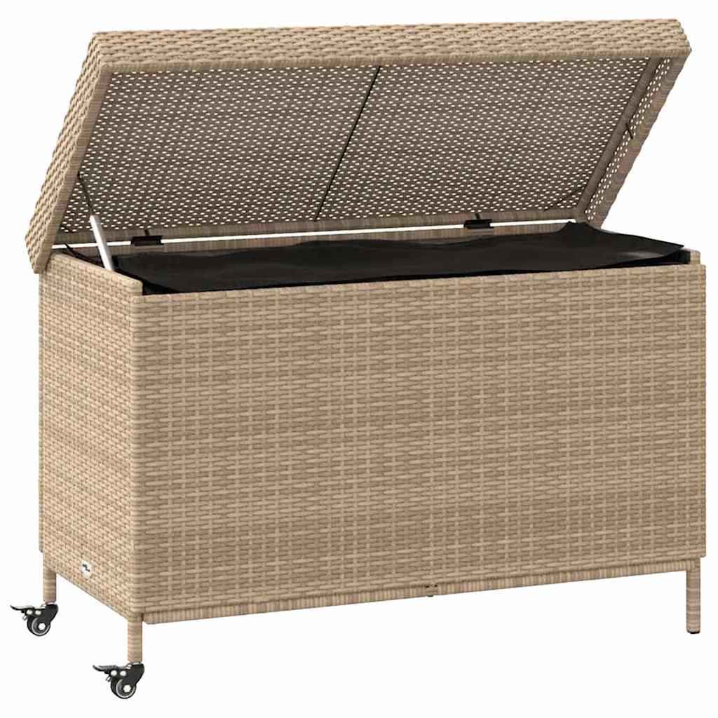 Vidaxl tuinbox met wielen 110x55x73 cm poly rattan gemengd beige