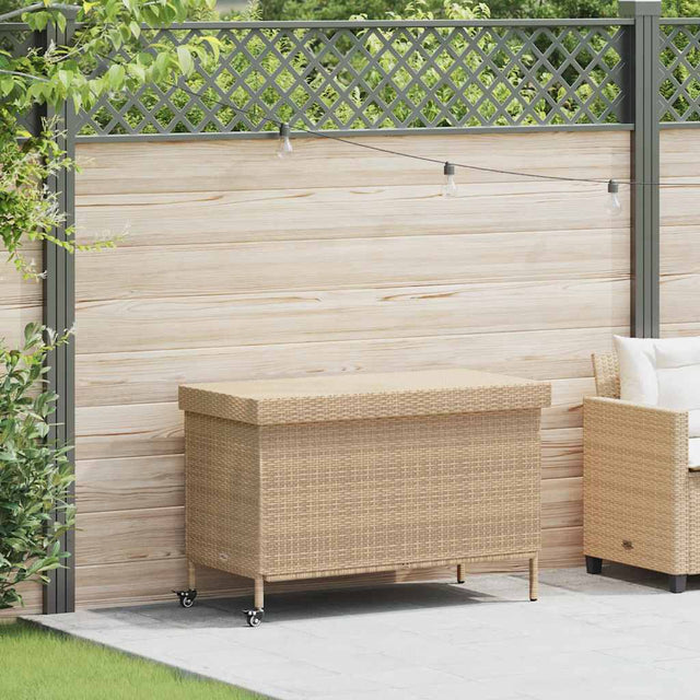 Vidaxl tuinbox met wielen 110x55x73 cm poly rattan gemengd beige