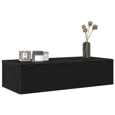 Vidaxl wandschap met lades 60x26,5x15 cm bewerkt hout zwart
