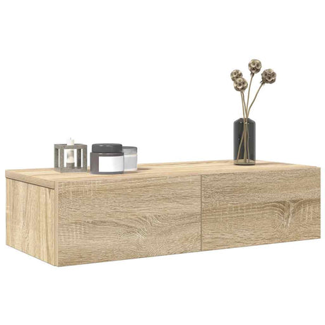 Vidaxl wandschap met lades 60x26,5x15cm bewerkt hout sonoma eikenkleur