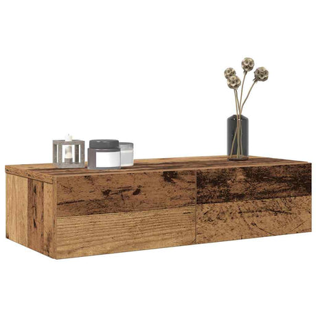 Vidaxl wandschap met lades 60x26,5x15 cm bewerkt hout oud houtkleurig