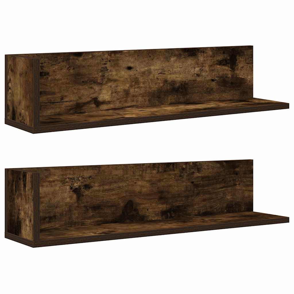Vidaxl wandschappen 2 st 75x16,5x16,5 cm bewerkt hout gerookt eiken
