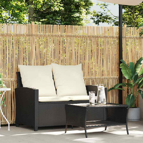 Vidaxl tuinbank 2-zits met kussens tafel poly rattan zwart