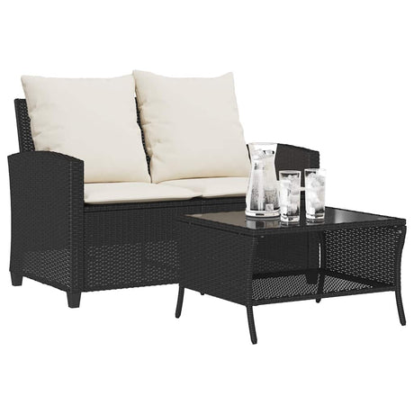 Vidaxl tuinbank 2-zits met kussens tafel poly rattan zwart