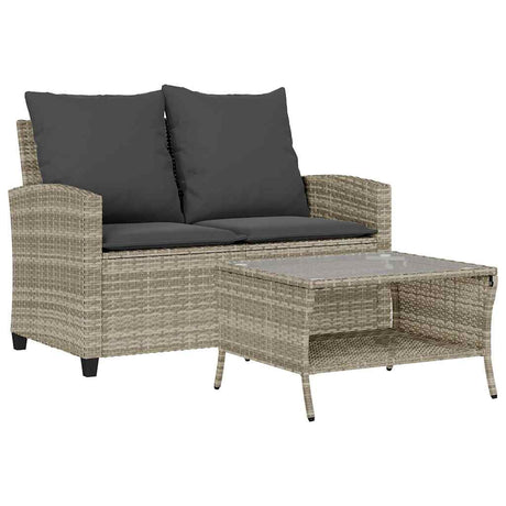 Vidaxl tuinbank 2-zits met kussens tafel poly rattan lichtgrijs