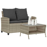 Vidaxl tuinbank 2-zits met kussens tafel poly rattan lichtgrijs