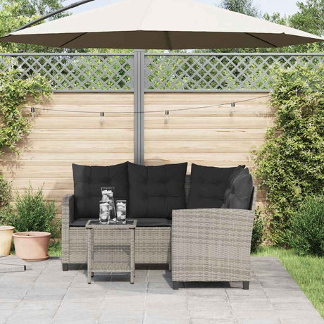 Vidaxl tuinbank met tafel en kussens l-vormig poly rattan grijs
