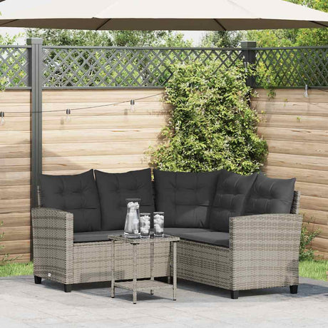 Vidaxl tuinbank met tafel en kussens l-vormig poly rattan grijs