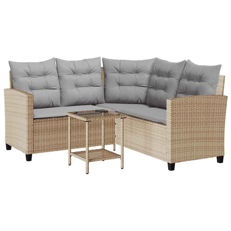 Vidaxl tuinbank met tafel en kussens l-vormig beige poly rattan