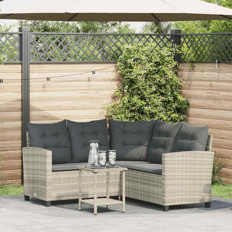 Vidaxl tuinbank met tafel en kussens l-vormig poly rattan lichtgrijs