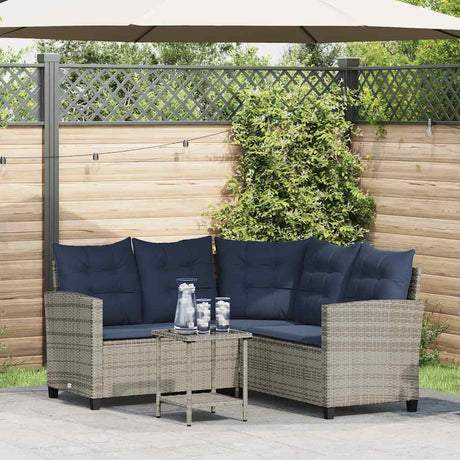 Vidaxl tuinbank met tafel en kussens l-vormig poly rattan grijs