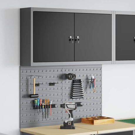Vidaxl gereedschapskast set met plank 3 st zwart gepoedercoat staal