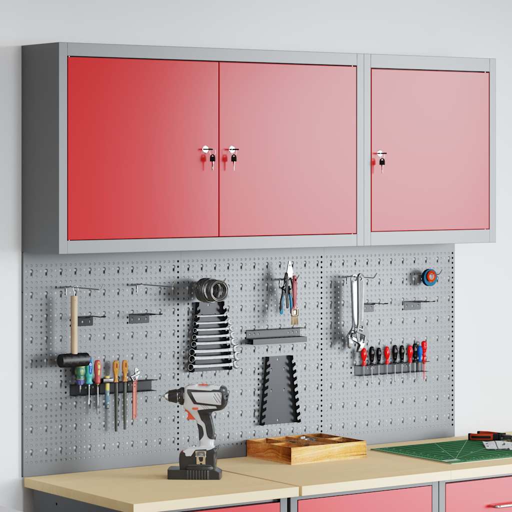 Vidaxl gereedschapskast set met plank 5 st rood gepoedercoat staal