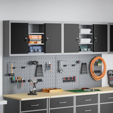Vidaxl gereedschapskast set met plank 4 st zwart gepoedercoat staal