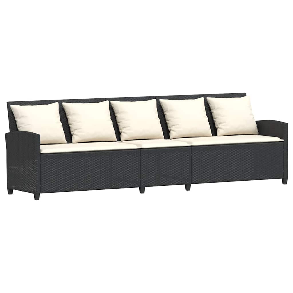 Vidaxl tuinbank 5-zits met kussens poly rattan zwart