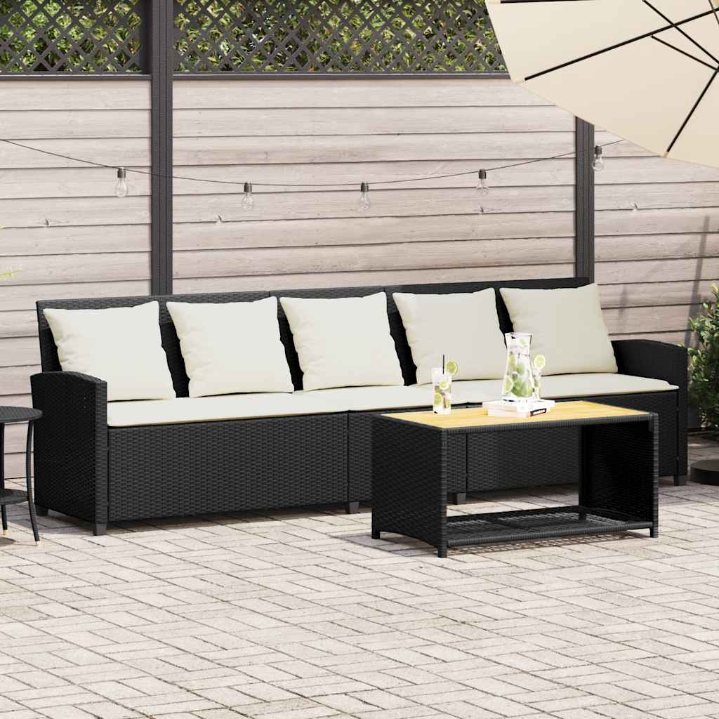 Vidaxl tuinbank 5-zits met kussens poly rattan zwart