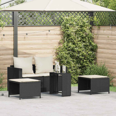 Vidaxl 5-delige tuinbankstel met kussens stapelbaar poly rattan zwart