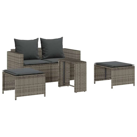 Vidaxl 5-delige tuinbankstel met kussens stapelbaar poly rattan grijs