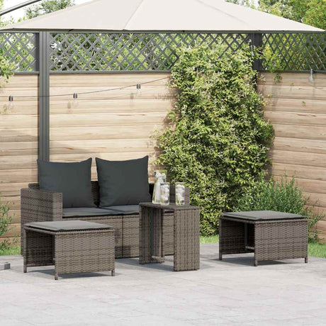 Vidaxl 5-delige tuinbankstel met kussens stapelbaar poly rattan grijs