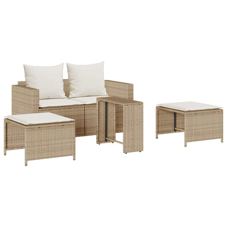 Vidaxl 5-delige tuinbankstel met kussens stapelbaar beige poly rattan
