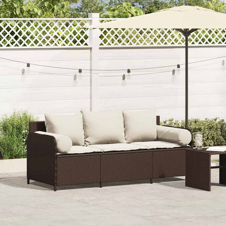 Vidaxl tuinbank 3-zits met kussens poly rattan bruin