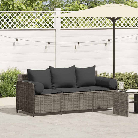 Vidaxl tuinbank 3-zits met kussens poly rattan grijs