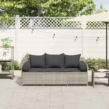 Vidaxl tuinbank 3-zits met kussens poly rattan lichtgrijs