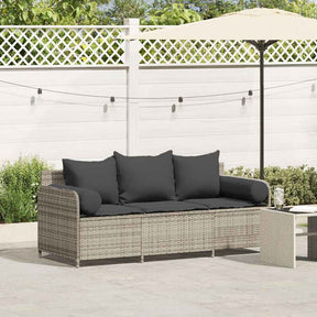 Vidaxl tuinbank 3-zits met kussens poly rattan lichtgrijs