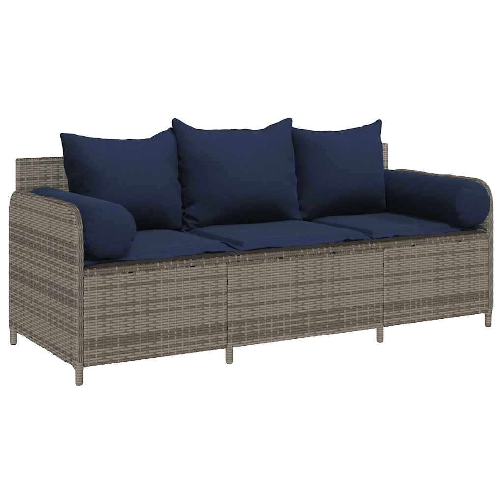 Vidaxl tuinbank 3-zits met kussens poly rattan grijs