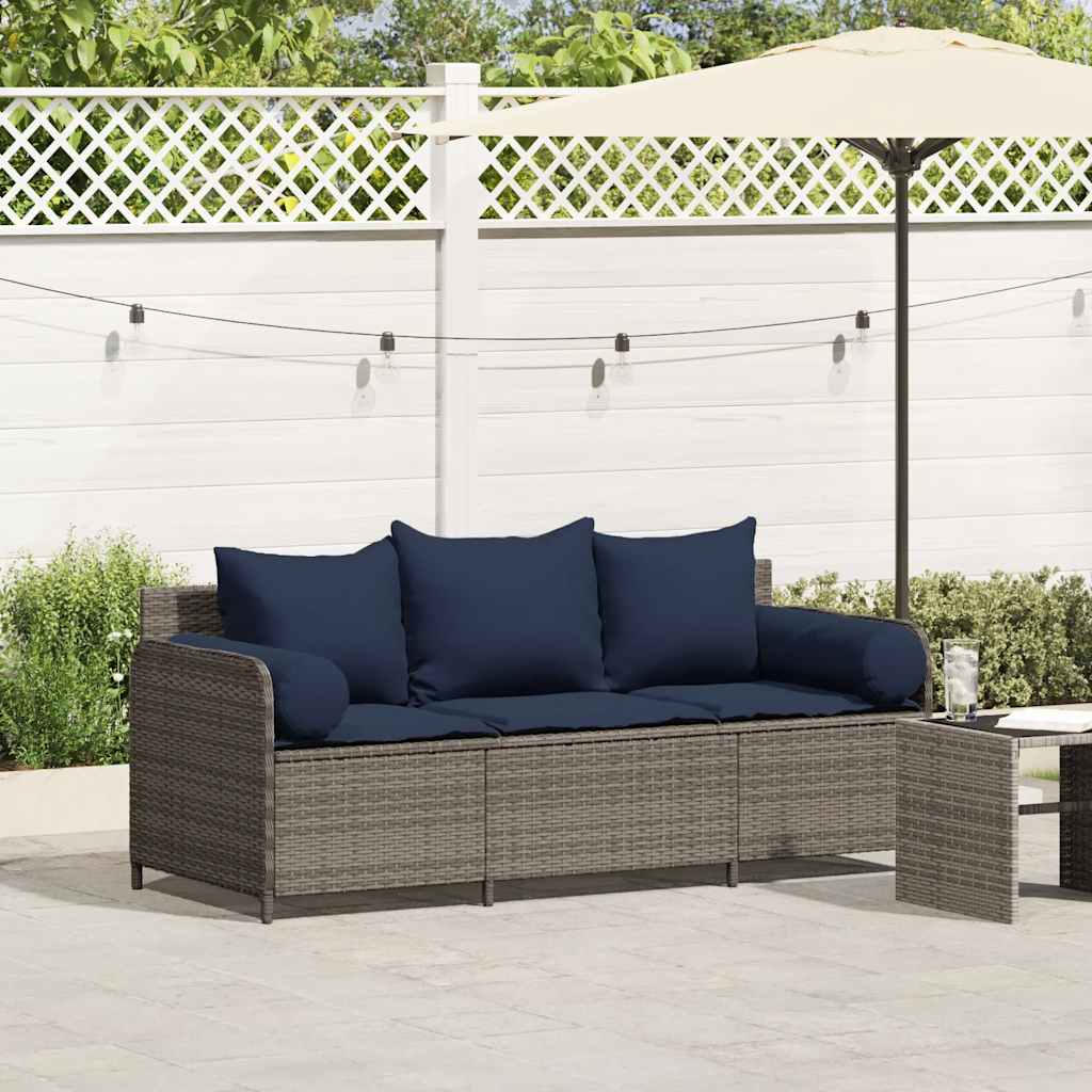 Vidaxl tuinbank 3-zits met kussens poly rattan grijs