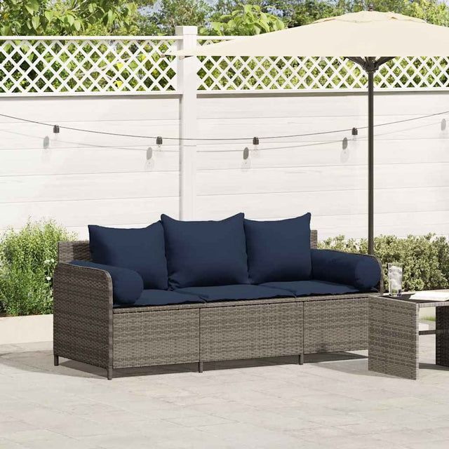 Vidaxl tuinbank 3-zits met kussens poly rattan grijs