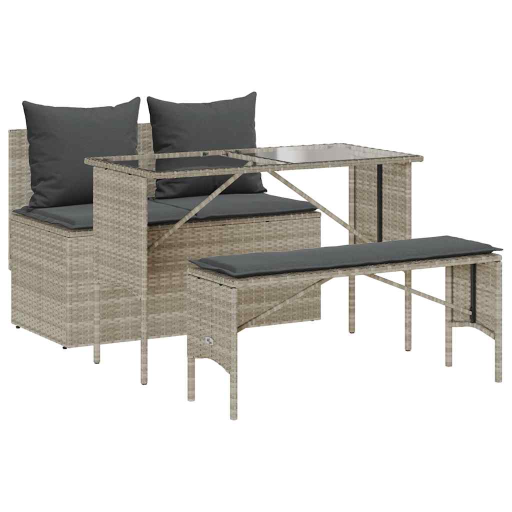 Vidaxl 3-delige tuinset met kussens poly rattan lichtgrijs