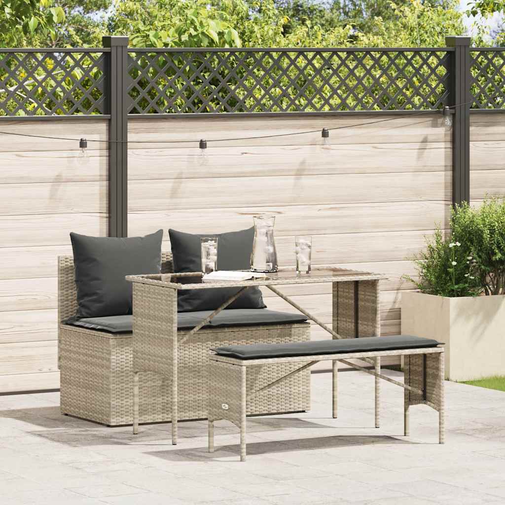 Vidaxl 3-delige tuinset met kussens poly rattan lichtgrijs
