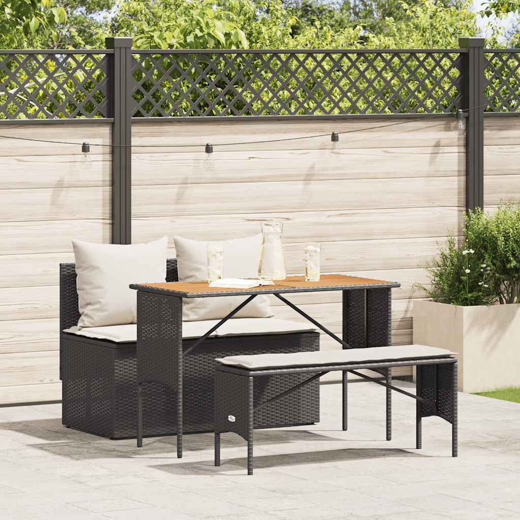 Vidaxl 3-delige tuinset met kussens van zwart polyrotan