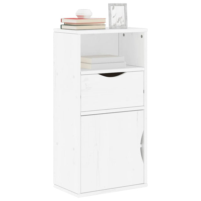 Vidaxl bijzetkast met lade odda 40x24x79 cm massief grenenhout wit