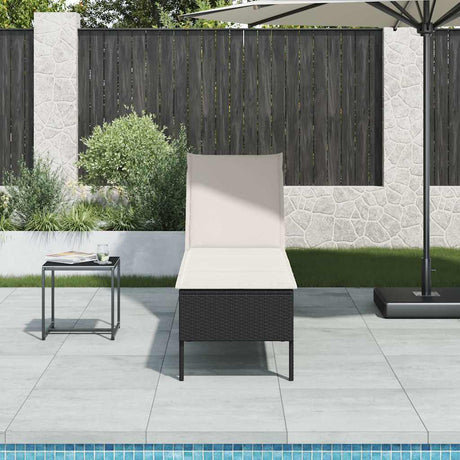 Vidaxl ligstoel met kussen zwart 55x200x44cm polyrotan