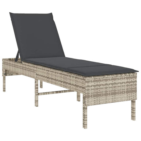 Vidaxl ligstoel met kussen lichtgrijs 55x200x44cm polyrotan